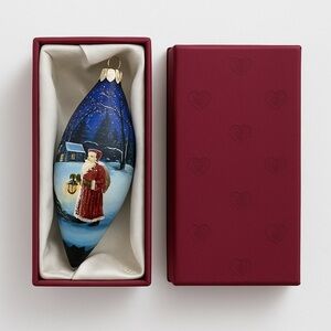 Old World Christmas Inside Art Evening Santa Ornament Hand Painted Glass Signed